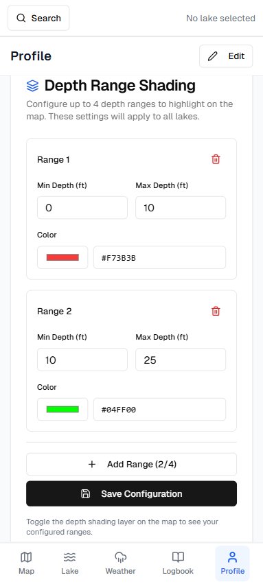 Depth Range Shading configuration screen showing two custom depth ranges with color swatches